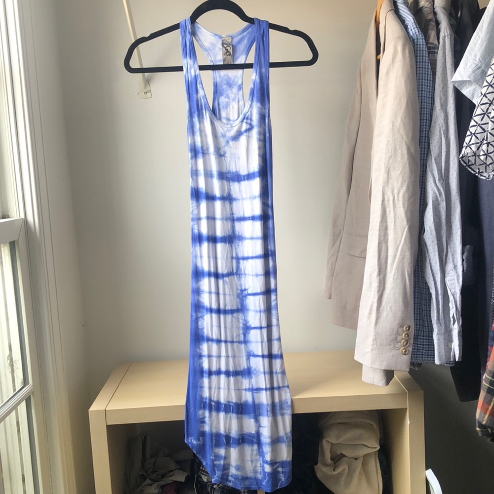 Blue and white bodycon dress